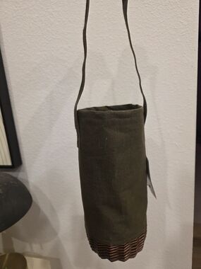 Olive Green Wine Bottle Canvas Basket Holder Bag Carrier Picnic NWT